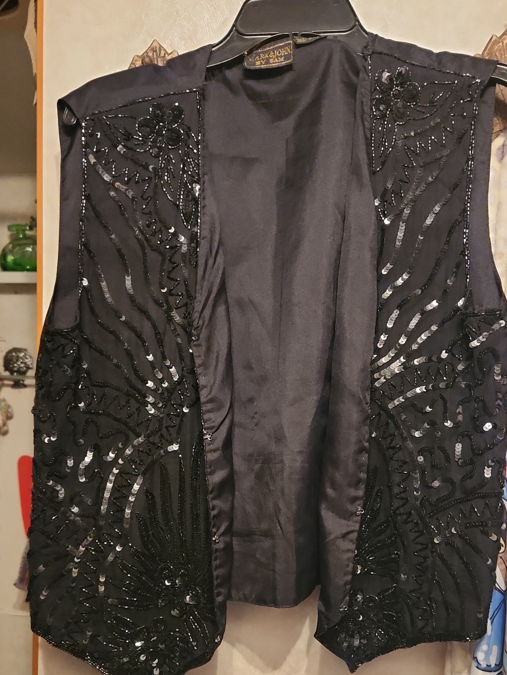Vintage Elegant Black Beaded Evening Vest by Mark&John By SAM